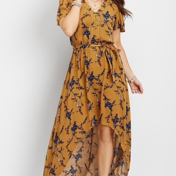 Maurices | Mustard Yellow Floral High Low Dress